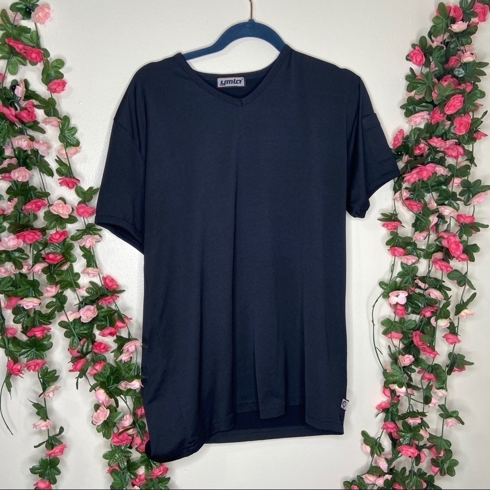 Ymla Womens Black Vneck Athletic Top Medium Gym Fitness Running Sweat Wicking